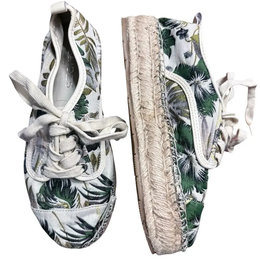 J SLIDES anthropologie cloth leather leaf embroidered espadrilled sneaker shoes